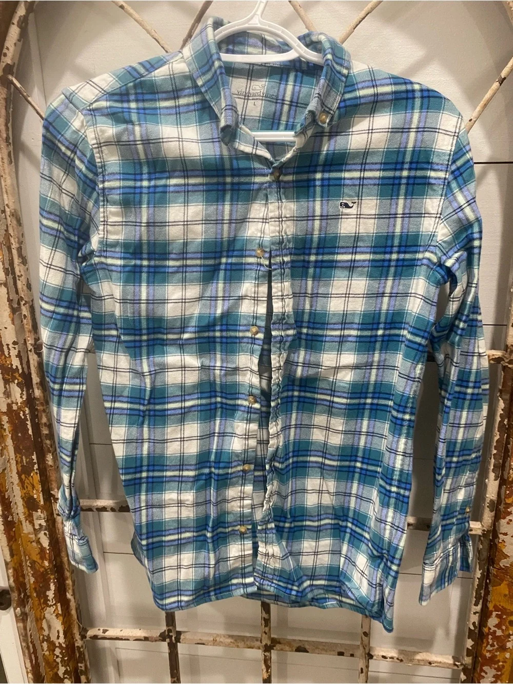 Vineyard Vines Blue & White Plaid Long-Sleeve Button-Down Shirt